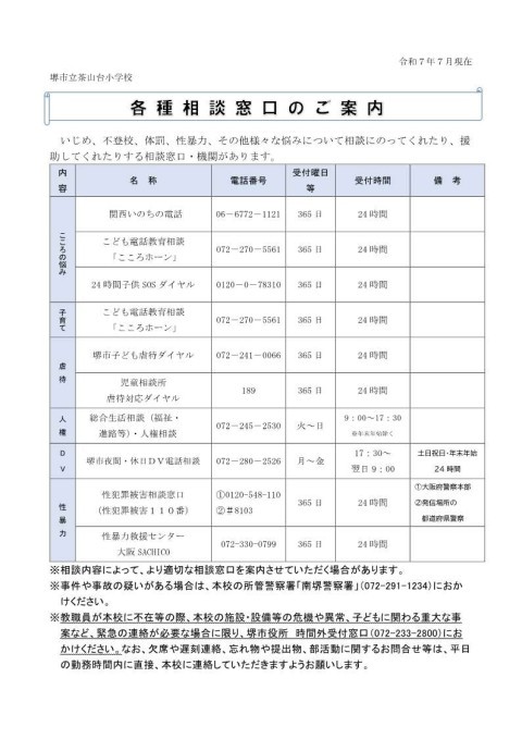 各種相談窓口のご案内